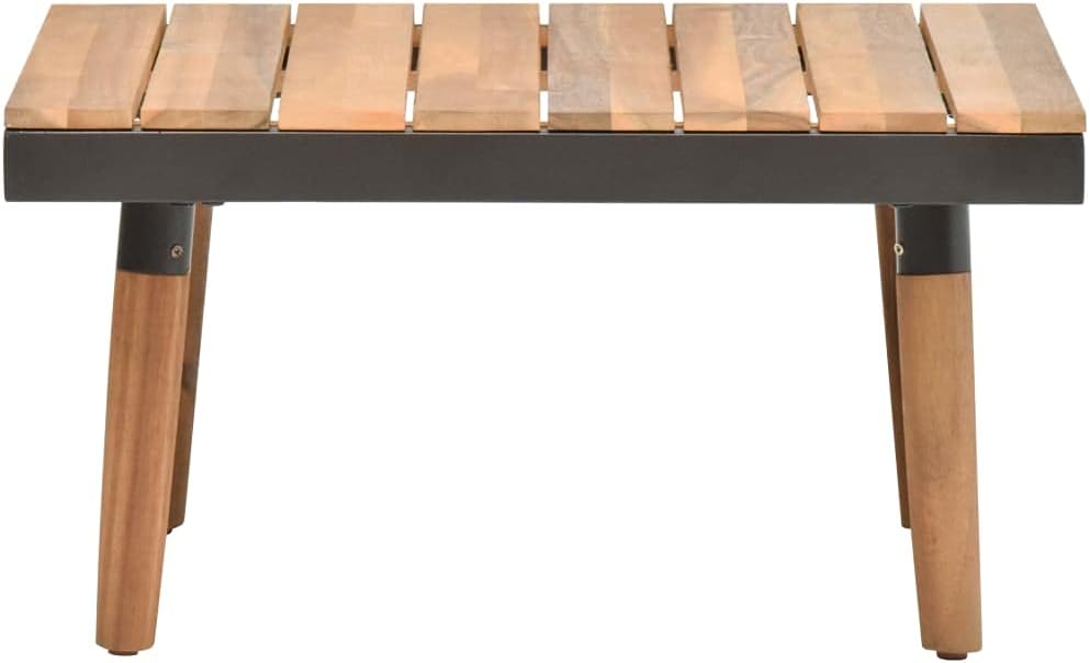 VivaXL 4 Piece Patio Metal Lounge Set with Cushions - Solid Acacia Wood Outdoor Sofa Set with Adjustable Table - Weather Resistant Garden Furniture Set - Easy to Wash Grey Dark Polyester Covers