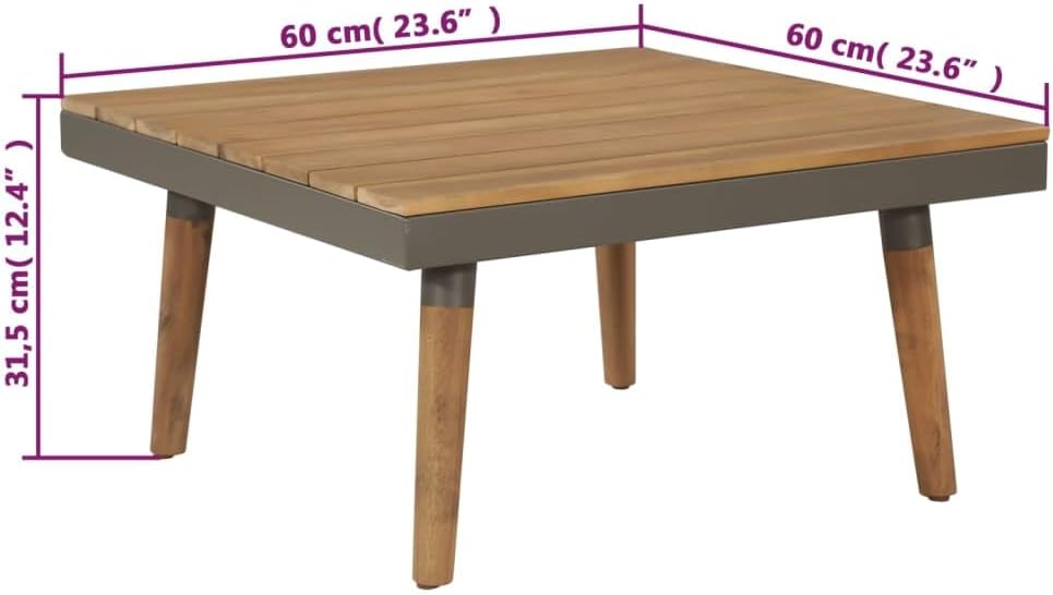 Viva XL 4-Piece Patio Metal Lounge Set with Cushions - Brown/Gray Solid Acacia Wood Sectional Sofa Set - Durable Outdoor Conversation Furniture Set with Coffee Table