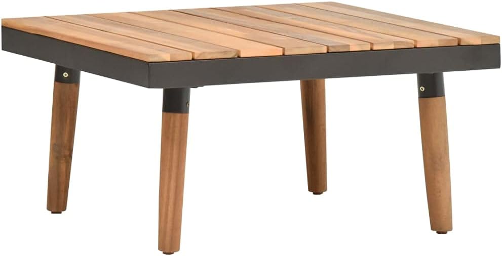 VivaXL 4 Piece Patio Metal Lounge Set with Cushions - Solid Acacia Wood Outdoor Sofa Set with Adjustable Table - Weather Resistant Garden Furniture Set - Easy to Wash Grey Dark Polyester Covers
