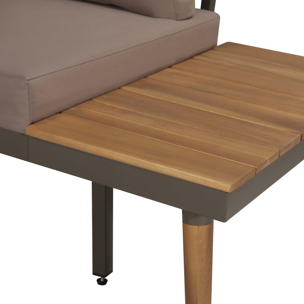 Viva XL 4-Piece Patio Metal Lounge Set with Cushions - Brown/Gray Solid Acacia Wood Sectional Sofa Set - Durable Outdoor Conversation Furniture Set with Coffee Table