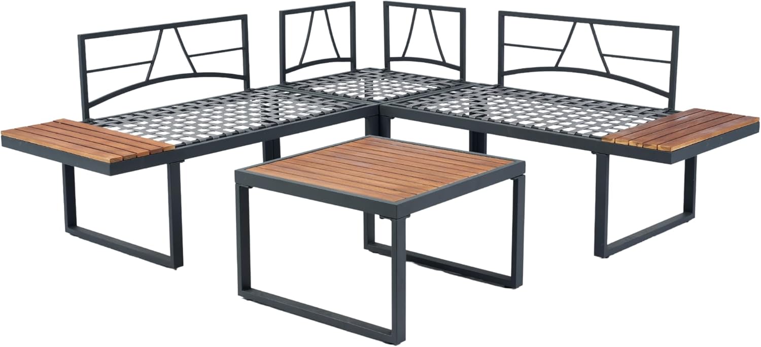 Patios Yorka outdoor wicker L-shaped sofa set – 5 seats with table (طقم حدائق خوص يوركا من باتيوس – ركنة حرف L تتسع لـ5 أفراد مع ترابيزة)
