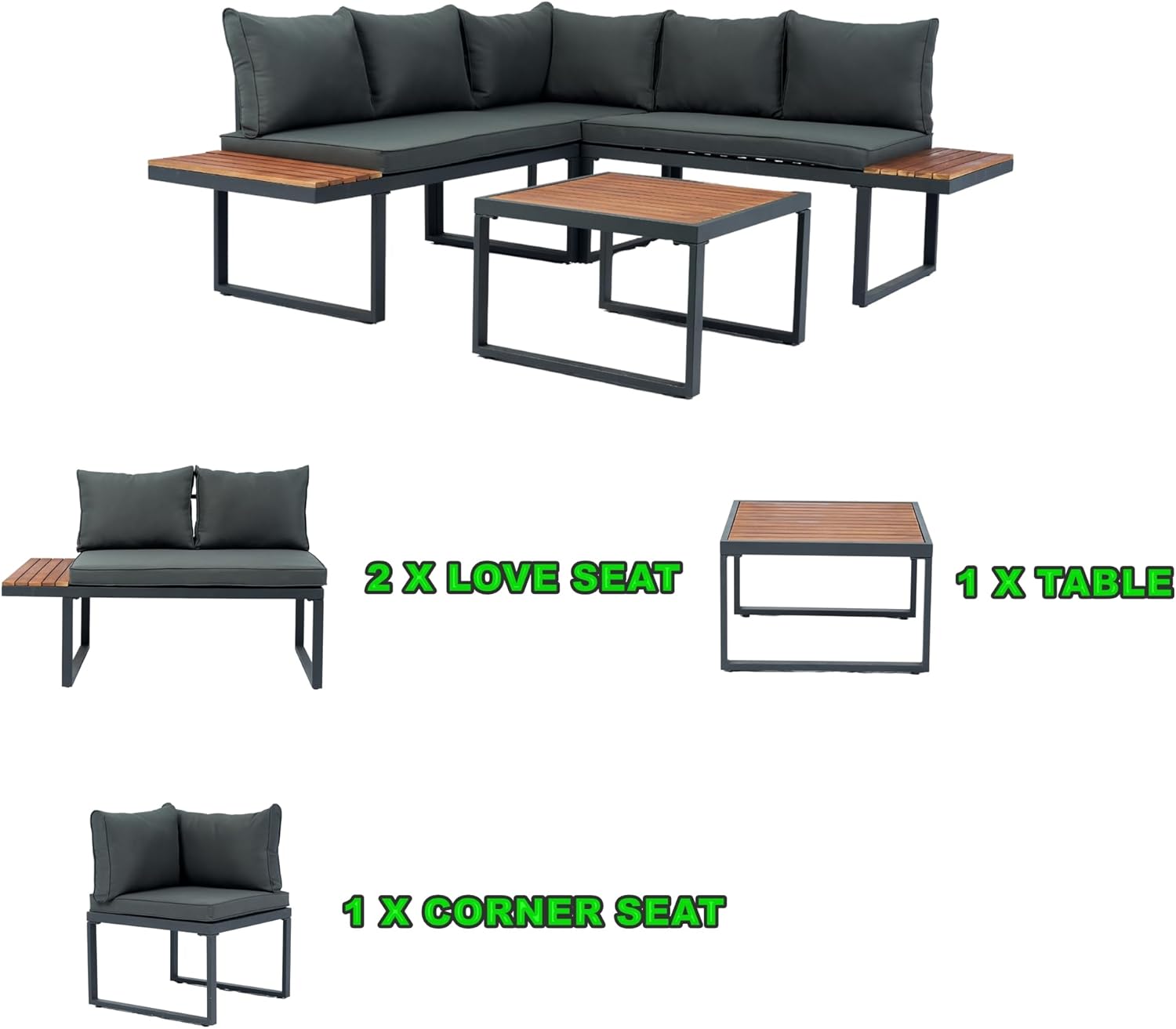 Patios Yorka outdoor wicker L-shaped sofa set – 5 seats with table (طقم حدائق خوص يوركا من باتيوس – ركنة حرف L تتسع لـ5 أفراد مع ترابيزة)
