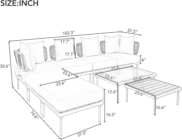 
Patios Ampela 8-piece outdoor sectional set – Beige – with ottomans, glass tables, and cushioned seats | طقم جلسات خارجي ٨ قطع من باتيوس – أمبيلا بيج – مع بف وترابيزات زجاج ووسائد مريحة