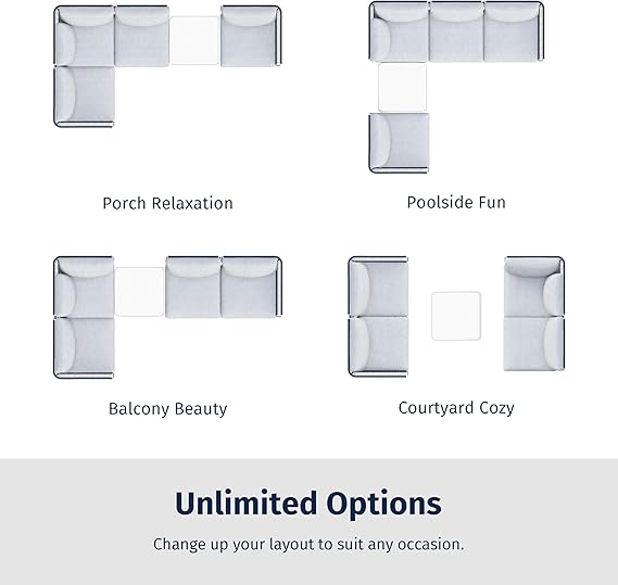 Patios Veranda 5-piece outdoor patio furniture set – navy blue and dove grey modular sofa with tempered glass table
طقم حدائق فيراندا ٥ قطع من Patios – كنبة كحلي ورمادي مع ترابيزة زجاج – جلسة خارجية للحديقة أو البلكونة
