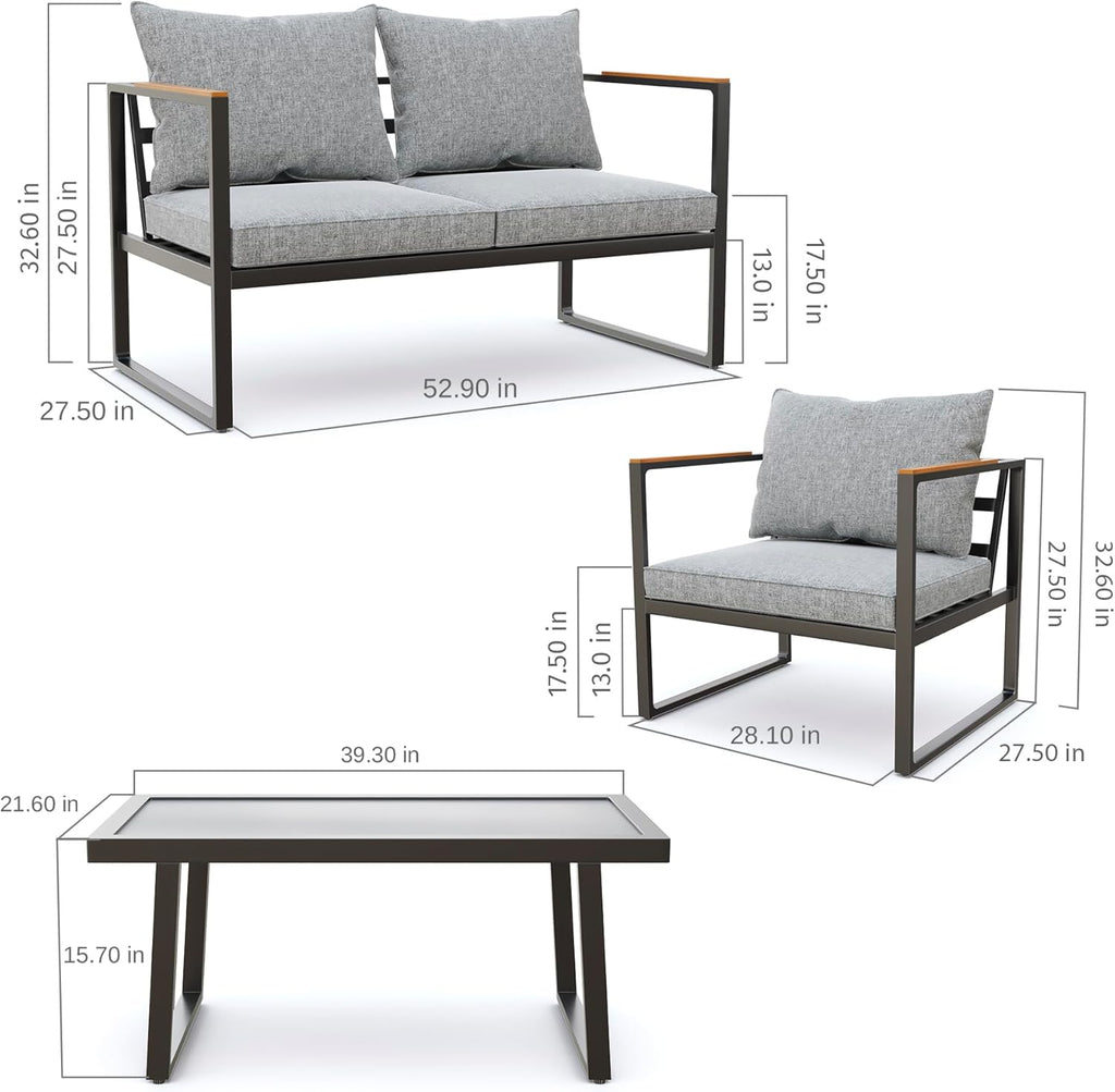 Blendo 4-piece outdoor furniture set by Patios – black frame with light grey cushions (طقم حدائق ٤ قطع من Patios – إطار أسود وتنجيد رمادي فاتح)
