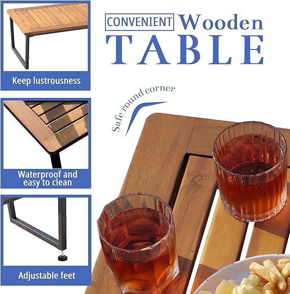 Blendo 4-piece outdoor set by Patios – black metal frame with wood accent and grey cushions (طقم حديقة من Patios بإطار معدني وخشب ووسائد رمادية)
