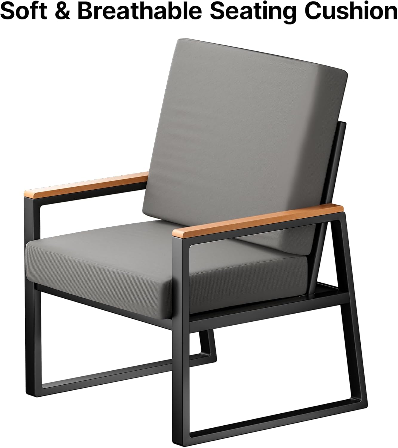 Zoon 4-piece outdoor patio set by Patios – metal frame, grey cushions, and tempered glass table (طقم حدائق ٤ قطع من Patios بإطار معدني ووسائد رمادية)
