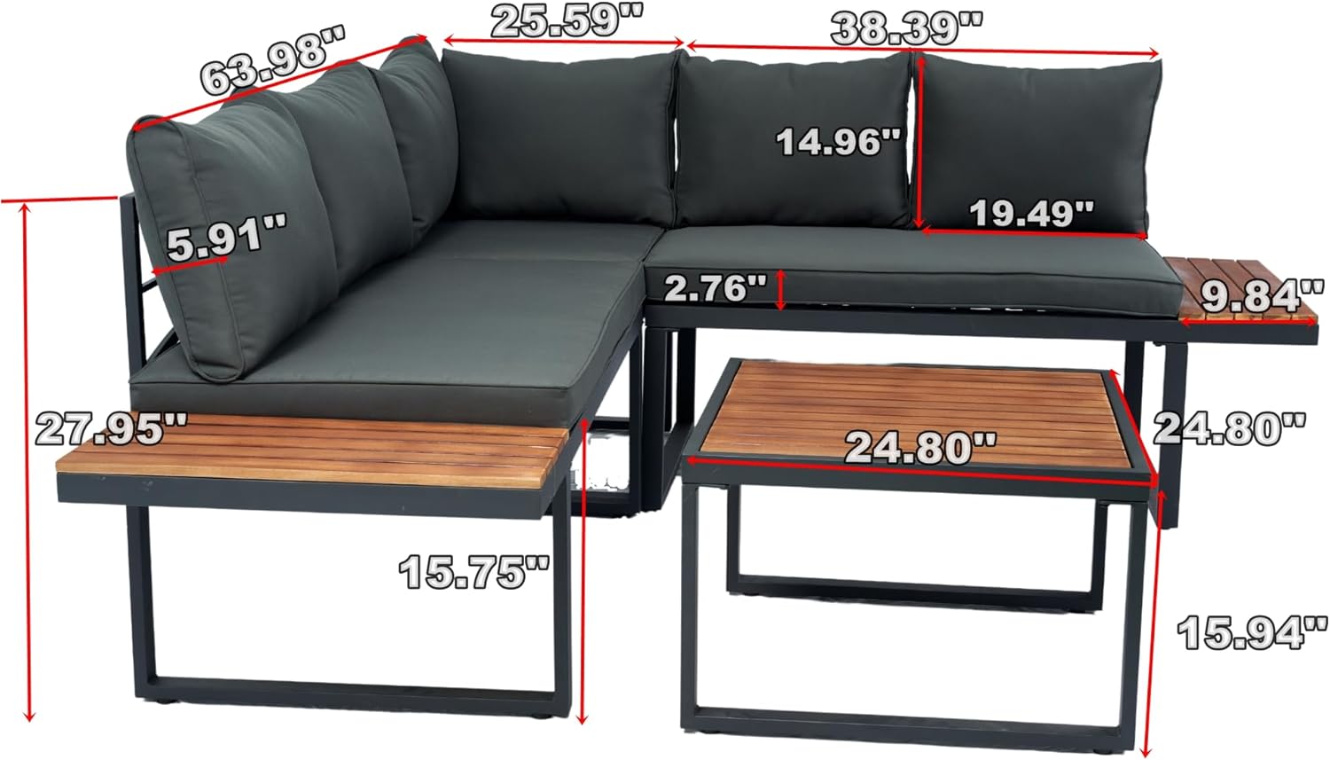Patios Yorka outdoor wicker L-shaped sofa set – 5 seats with table (طقم حدائق خوص يوركا من باتيوس – ركنة حرف L تتسع لـ5 أفراد مع ترابيزة)
