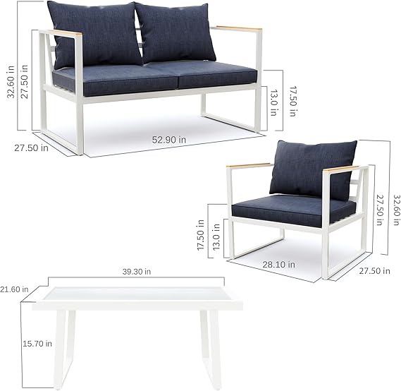 Patios Blendo 4-piece outdoor patio furniture set – white and champagne gold frame with wooden table – garden and balcony sofa
طقم حدائق بليندو من Patios – ٤ قطع – إطار أبيض وذهبي فاتح مع ترابيزة خشب – كنبة للحديقة أو البلكونة
