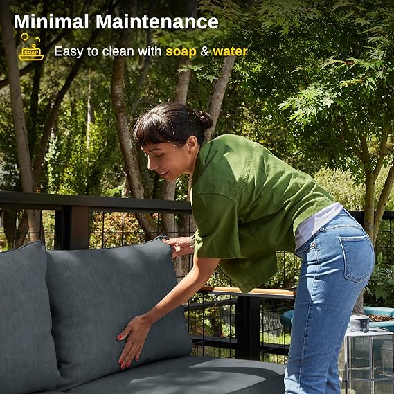 Blendo 4-piece patio furniture set by Patios – black frame with dark grey cushions (طقم حدائق ٤ قطع من Patios – إطار أسود وتنجيد رمادي غامق)
