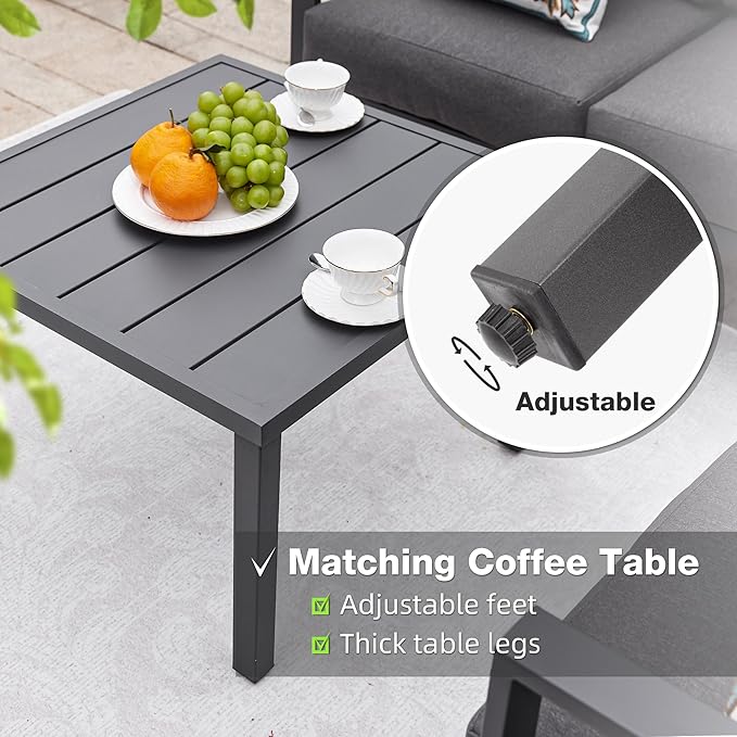 Patios steel outdoor L-shaped garden set – 6 pieces (ركنة معدنية رمادية مع ترابيزة جانبية) – تصميم أنيق للحدائق أو البلكونات

