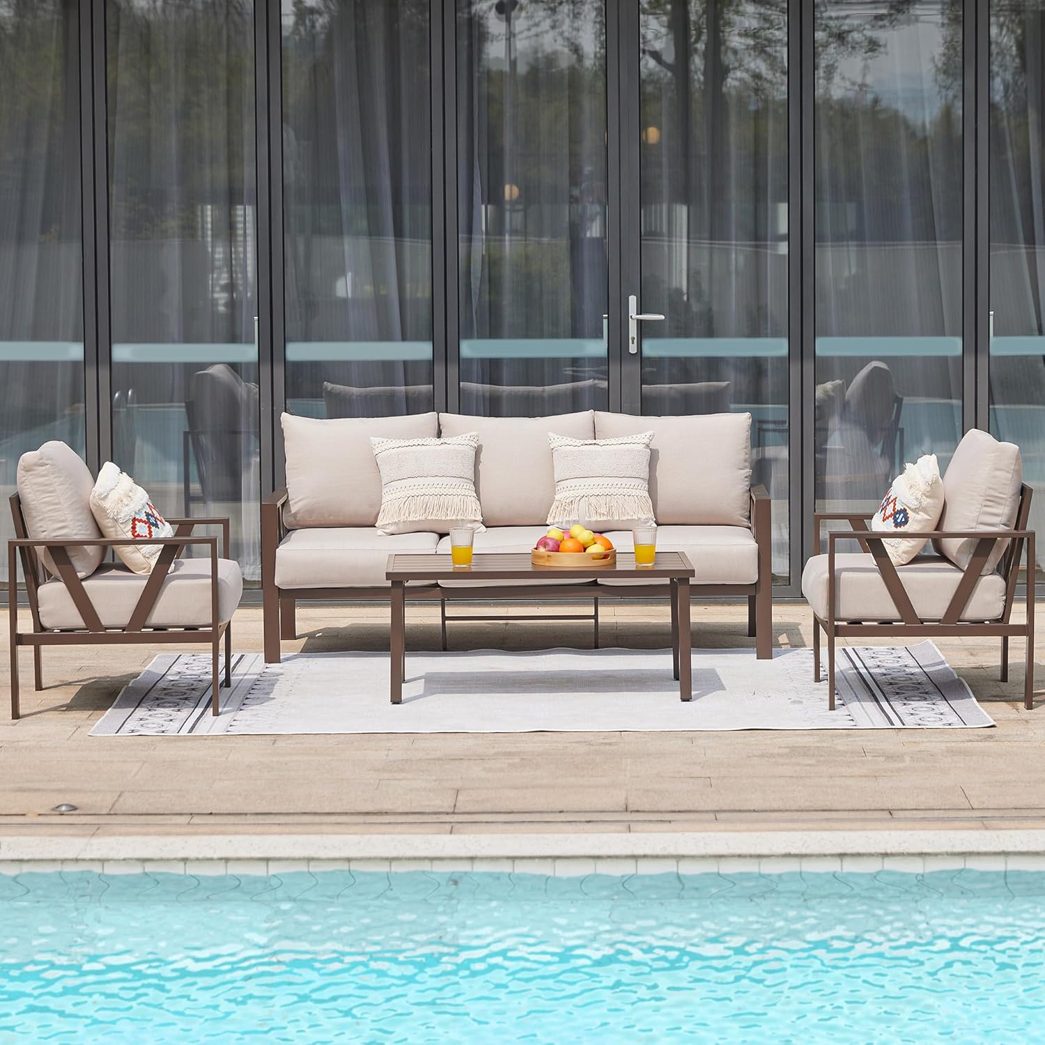 Patios steel outdoor garden set - 4 pieces (كراسي، كنبة، ترابيزة) بتصميم معدني أسود أنيق
