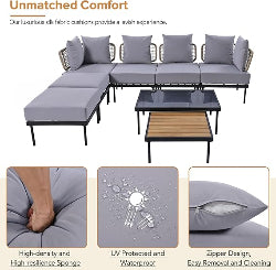 Patios Ampela 8-piece outdoor sectional set – light grey – كنبة حدائق رمادية ٨ قطع من Patios بتصميم عملي وزجاج مقوّى
