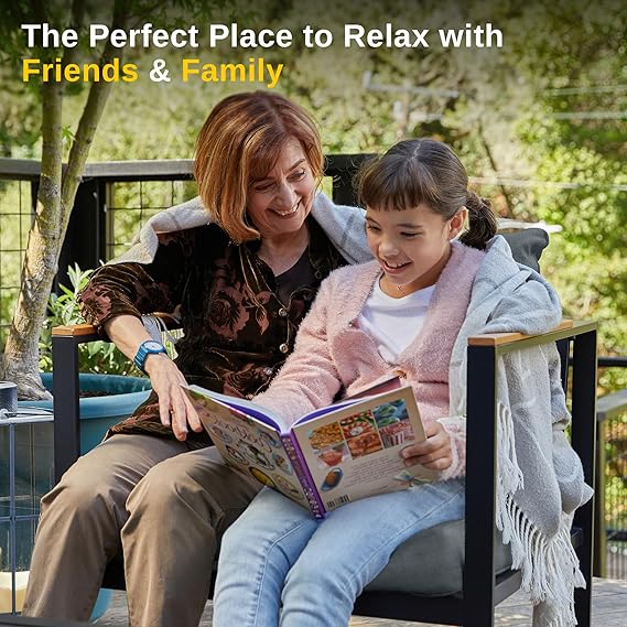 Blendo 4-piece patio furniture set by Patios – black frame with dark grey cushions (طقم حدائق ٤ قطع من Patios – إطار أسود وتنجيد رمادي غامق)
