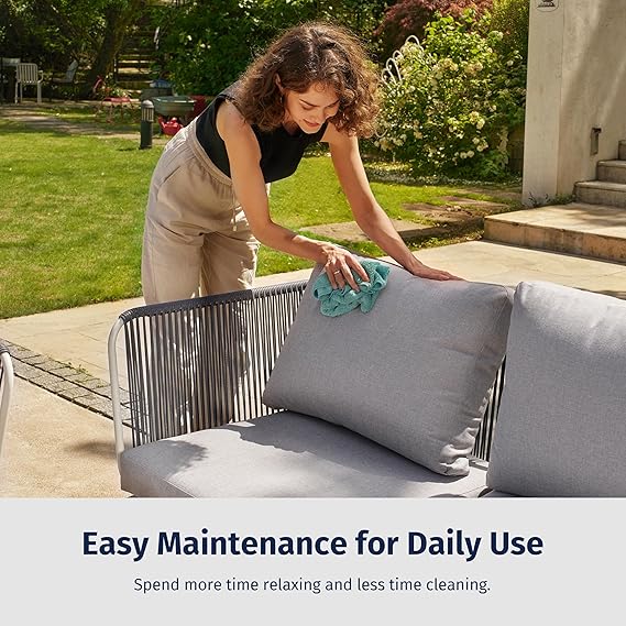 Patios Veranda 5-piece outdoor patio furniture set – navy blue and dove grey modular sofa with tempered glass table
طقم حدائق فيراندا ٥ قطع من Patios – كنبة كحلي ورمادي مع ترابيزة زجاج – جلسة خارجية للحديقة أو البلكونة
