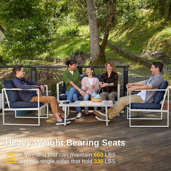 Patios Blendo 4-piece outdoor patio furniture set – white and champagne gold frame with wooden table – garden and balcony sofa
طقم حدائق بليندو من Patios – ٤ قطع – إطار أبيض وذهبي فاتح مع ترابيزة خشب – كنبة للحديقة أو البلكونة
