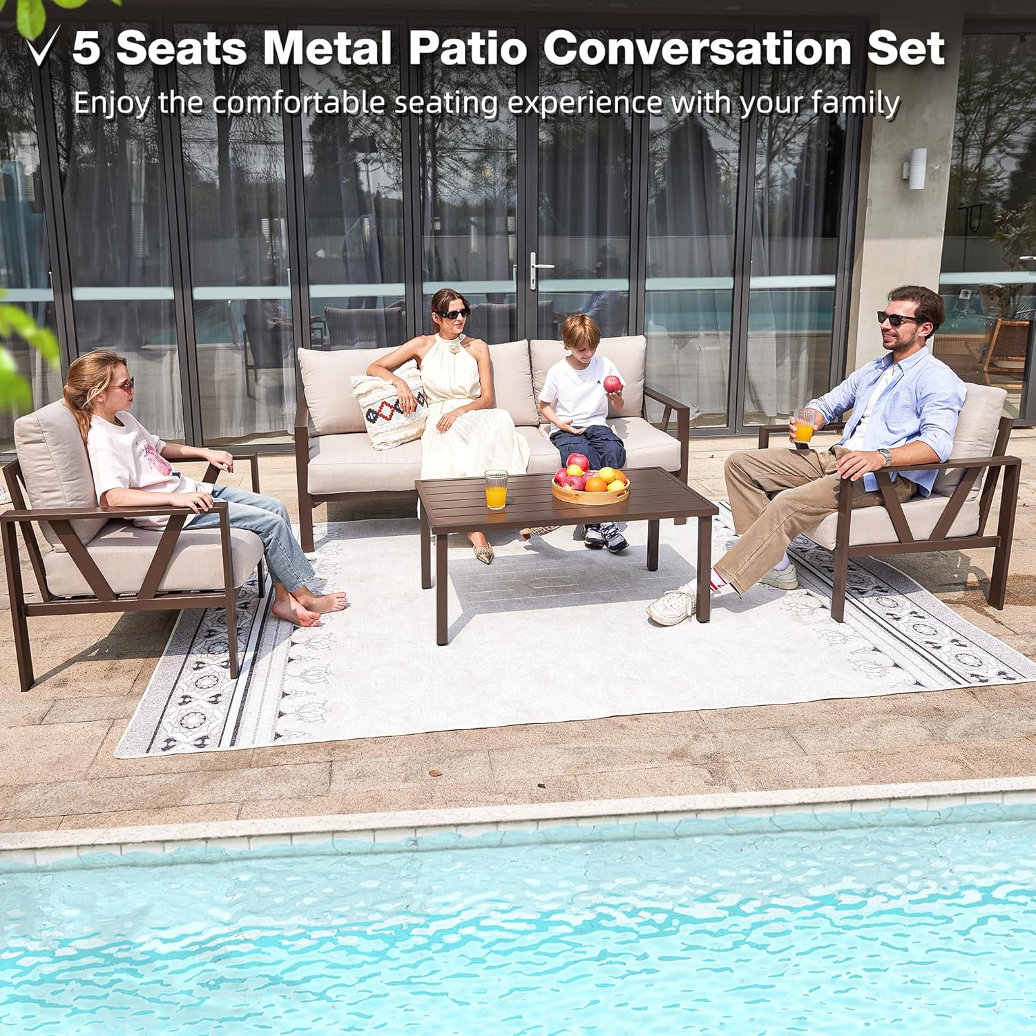 Patios steel outdoor garden set - 4 pieces (كراسي، كنبة، ترابيزة) بتصميم معدني أسود أنيق
