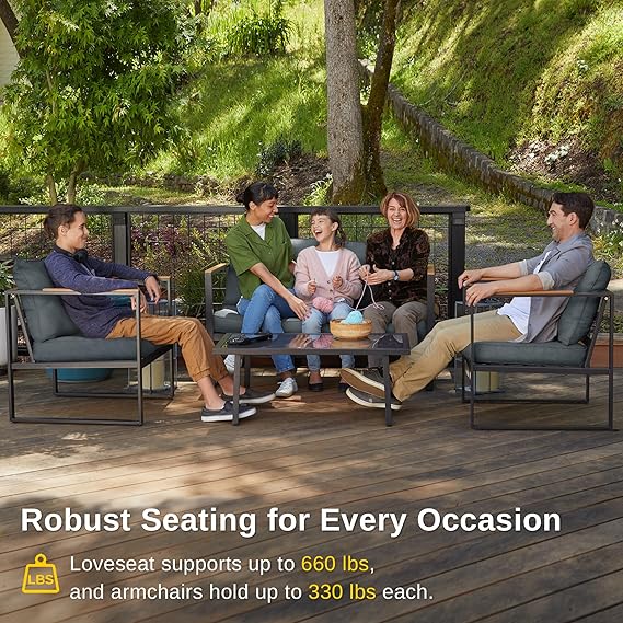 Blendo 4-piece patio furniture set by Patios – black frame with dark grey cushions (طقم حدائق ٤ قطع من Patios – إطار أسود وتنجيد رمادي غامق)
