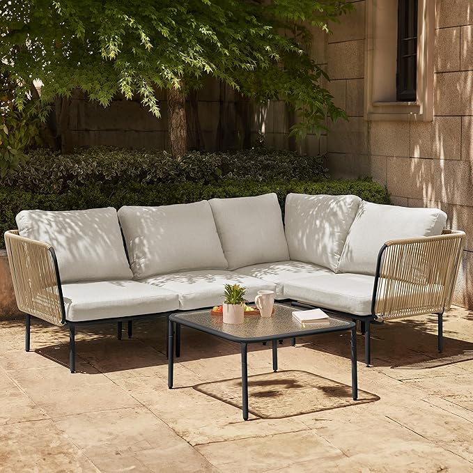 Veranda 5-piece outdoor corner sofa by Patios – elegant black garden set (ركنة خارجية ٥ قطع من Patios باللون الأسود)
